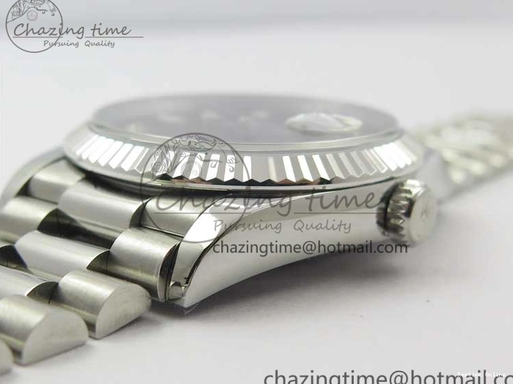 0415 TopPick Day-Date 36 SS 128239 Bp Maker Best Edition Black Dial Crystral Markers on President Bracelet 3149